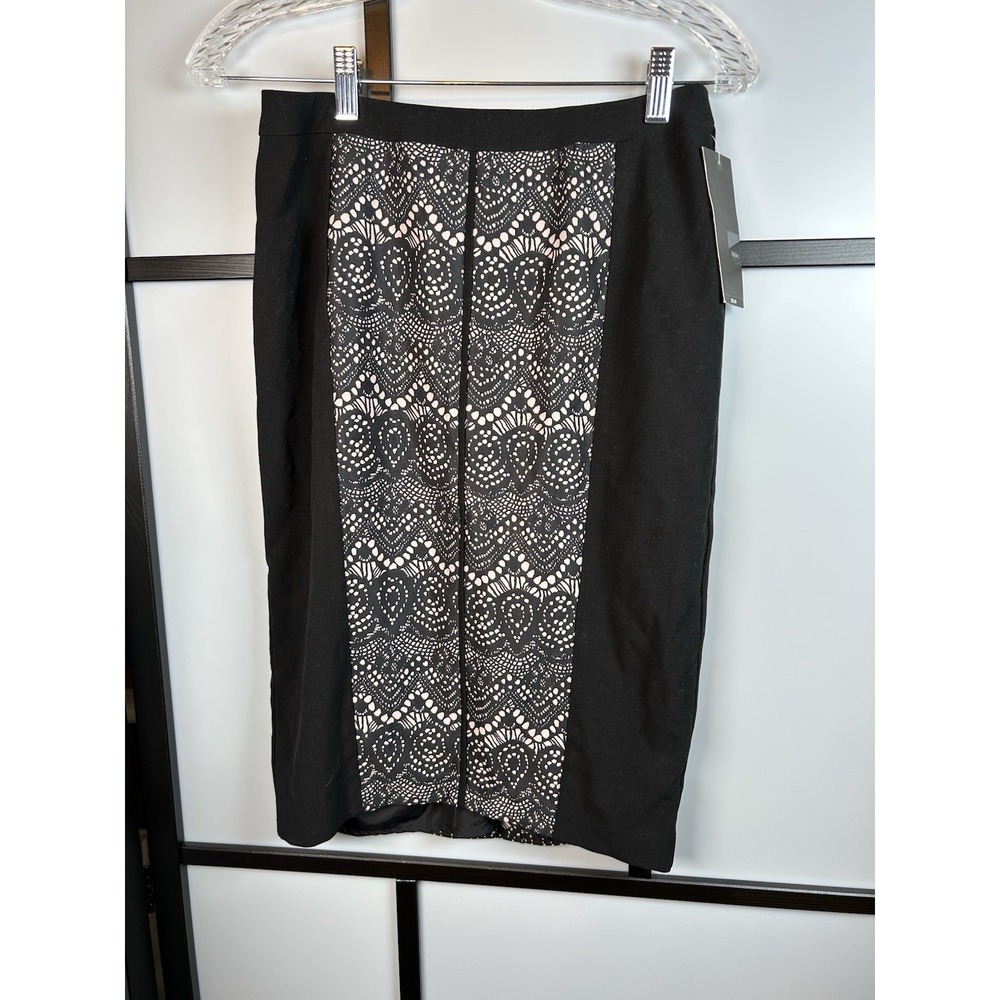 Mossimo Black Lace Print Panel Pencil Skirt Sz 2 Work Career Cocktail Lined‎ NWT